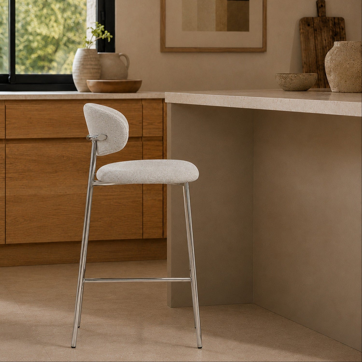 Banqueta Zuno Gris Claro Base Cromo