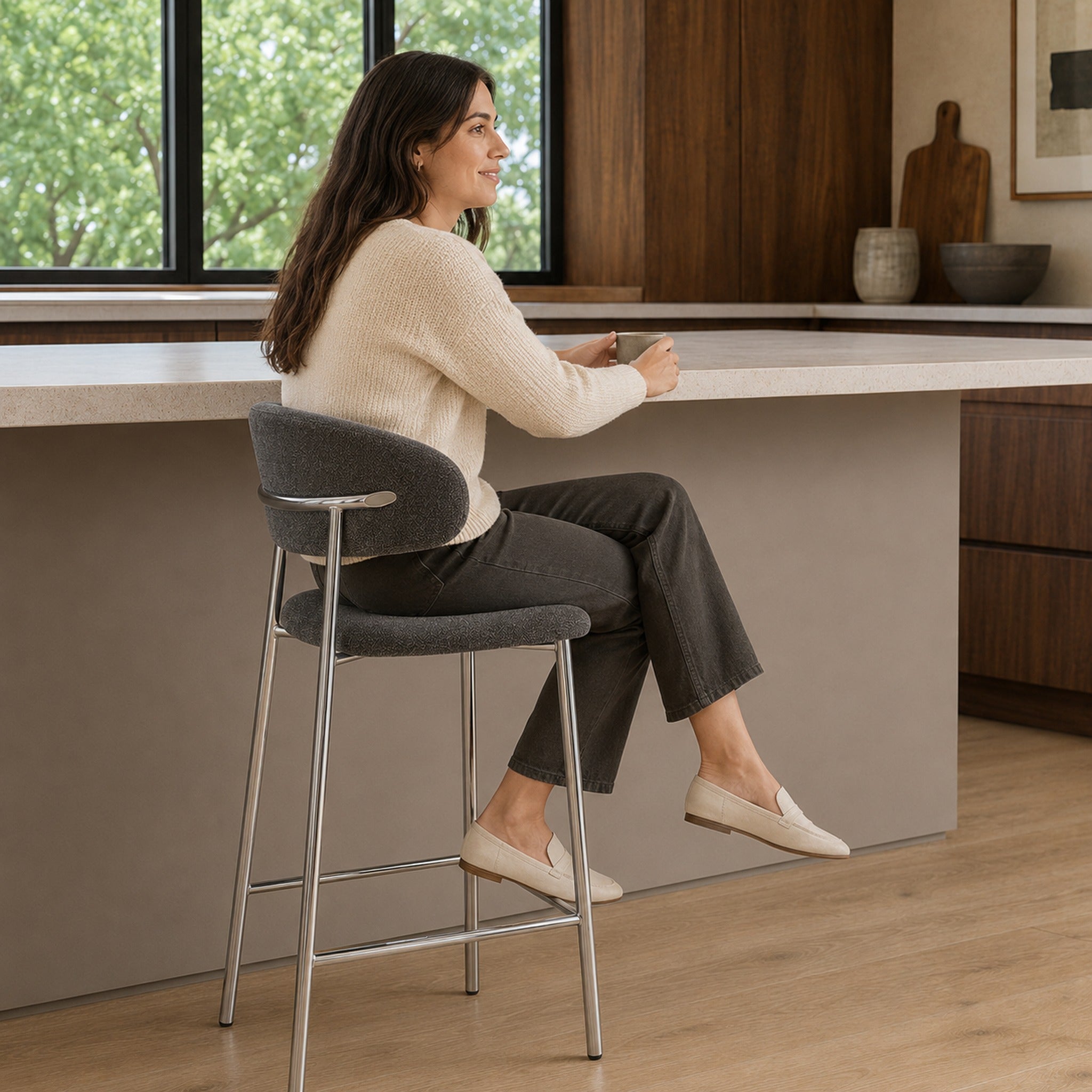 Banqueta Zuno Gris Oscuro Base Cromo