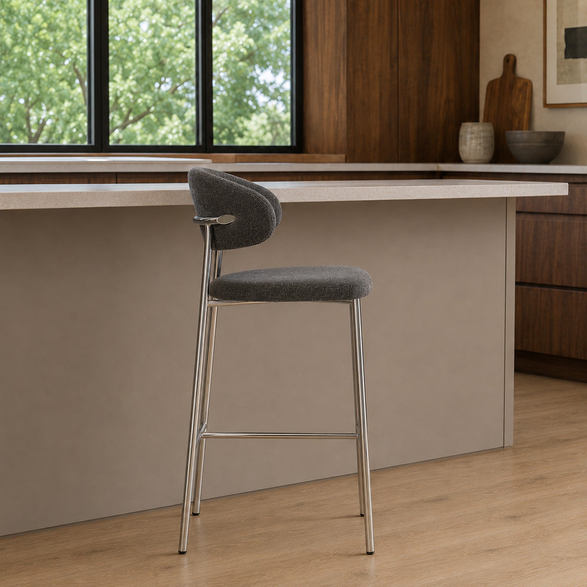 Banqueta Zuno Gris Oscuro Base Cromo