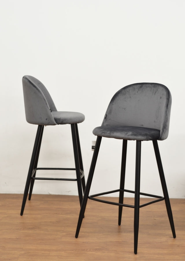 Banqueta Barcelona Pana Gris Oscuro Base Negra