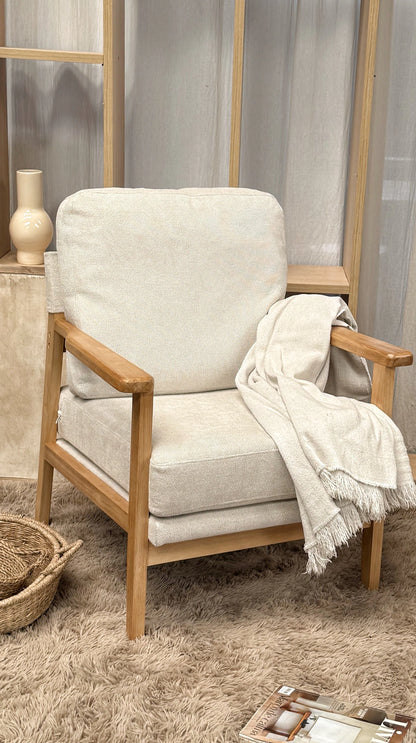 Sillón Niko Chenille Beige Base Natural