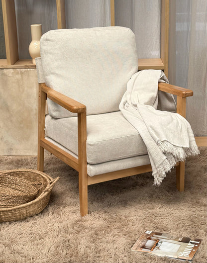 Sillón Niko Chenille Beige Base Natural