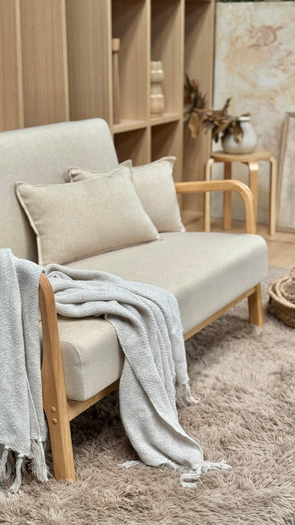 Sillón Olia 2 Cuerpos Chenille Beige Base Natural