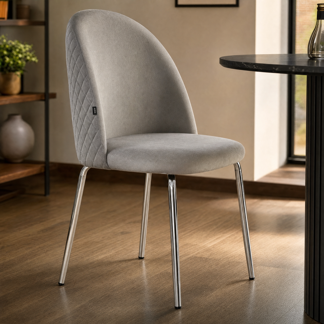 Silla Catania Pana Gris Claro Base Cromo