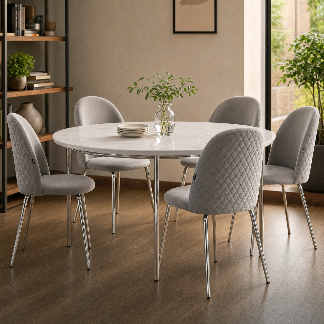 Silla Catania Pana Gris Claro Base Cromo