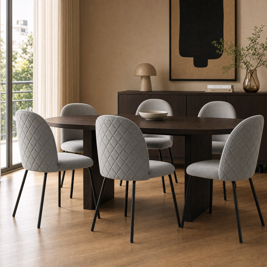 Silla Catania Pana Gris Claro Base Negra
