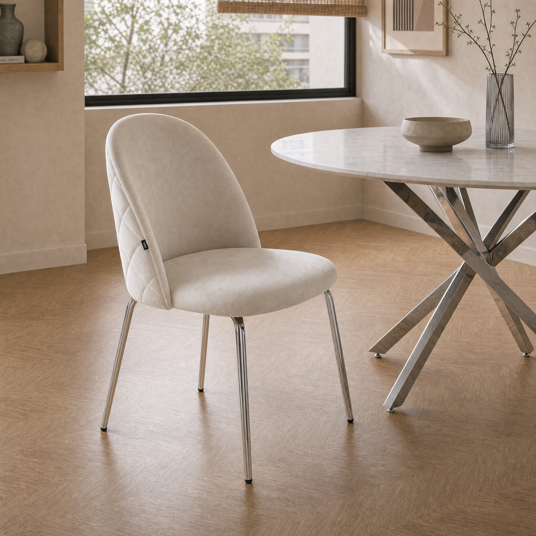 Silla Catania Pana Taupe Base Cromo