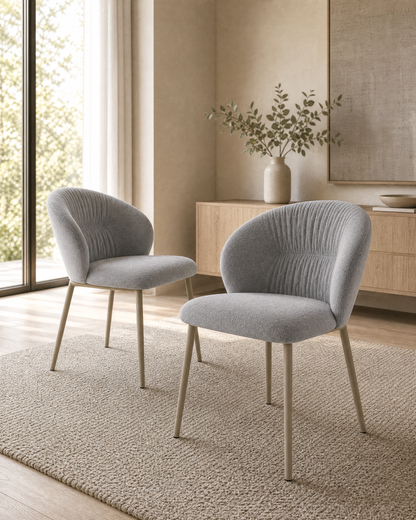 Sillas Bristol Chenille Gris Base Capuccino en ambiente lifestyle