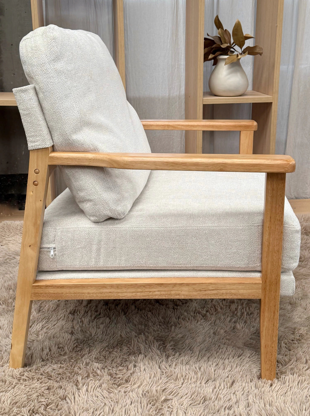Sillón Niko Chenille Beige Base Natural