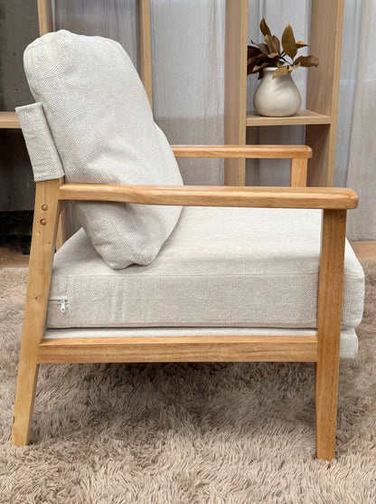 Sillón Niko Chenille Beige Base Natural