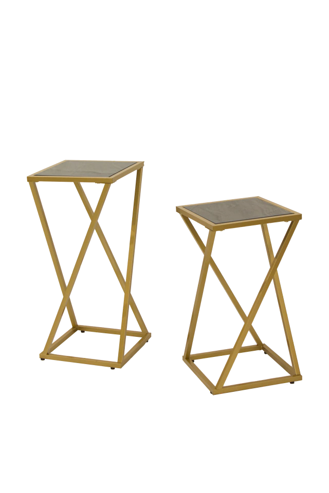 Set Mesa de Costado Vidrio Negro Gold
