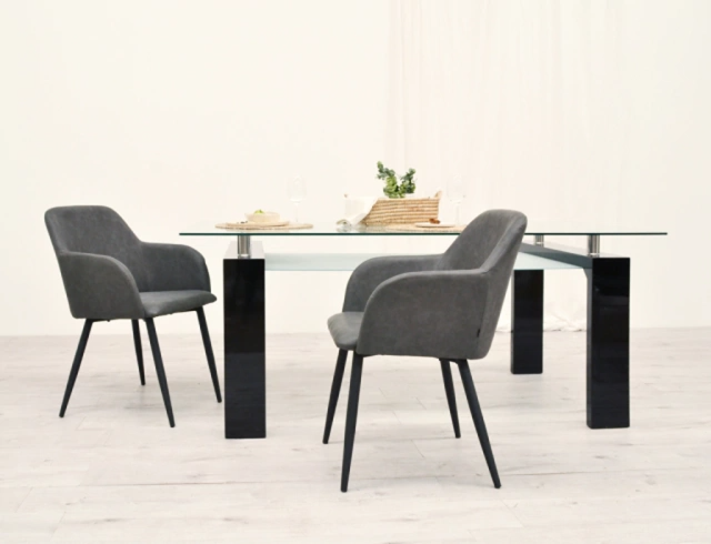 Mesa Lume Vidrio Base Negra