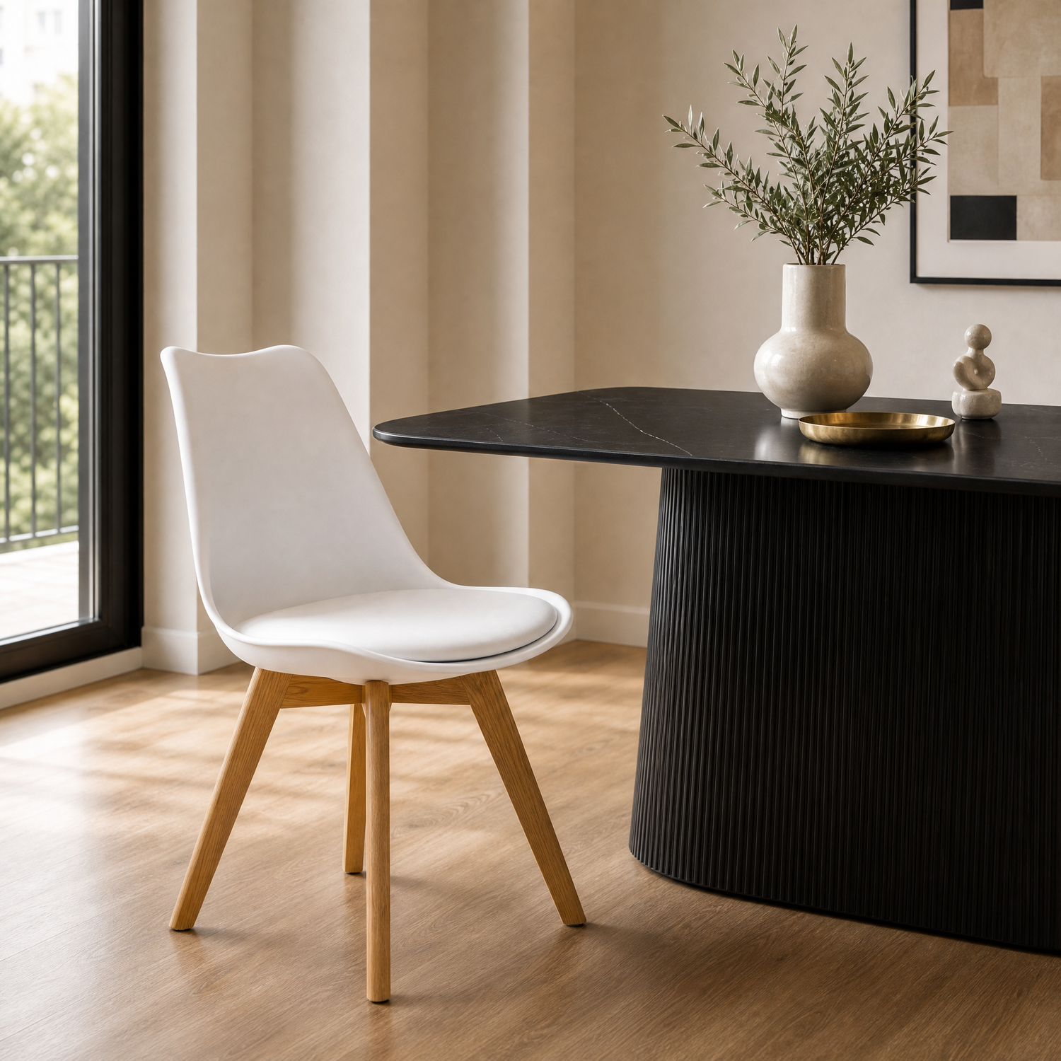 Silla Elba Blanca base madera