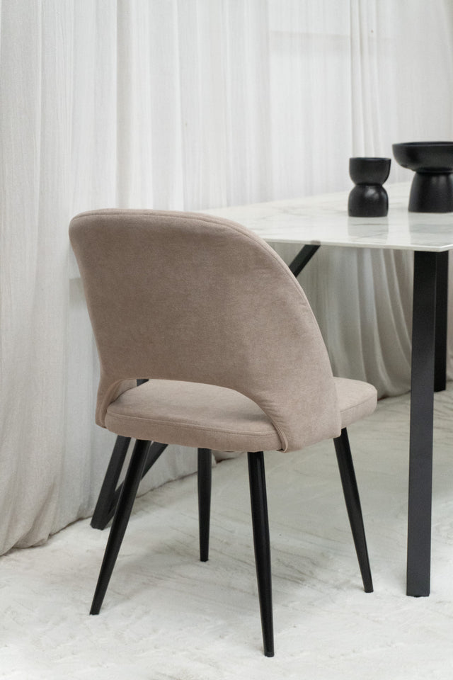 Silla Kendra Taupe Chenille Base Negra