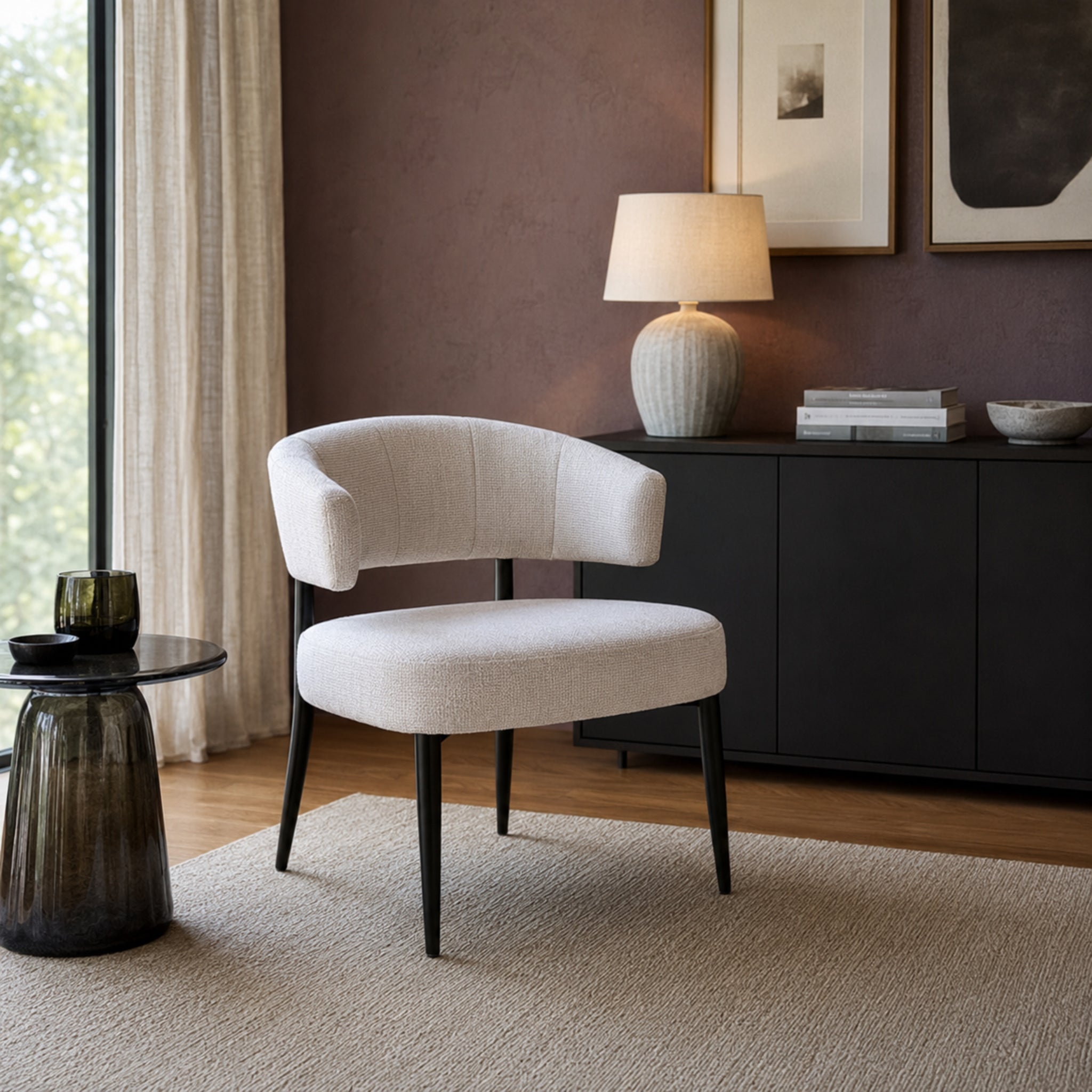 Sillón Bondie Chenille Beige Base Negra