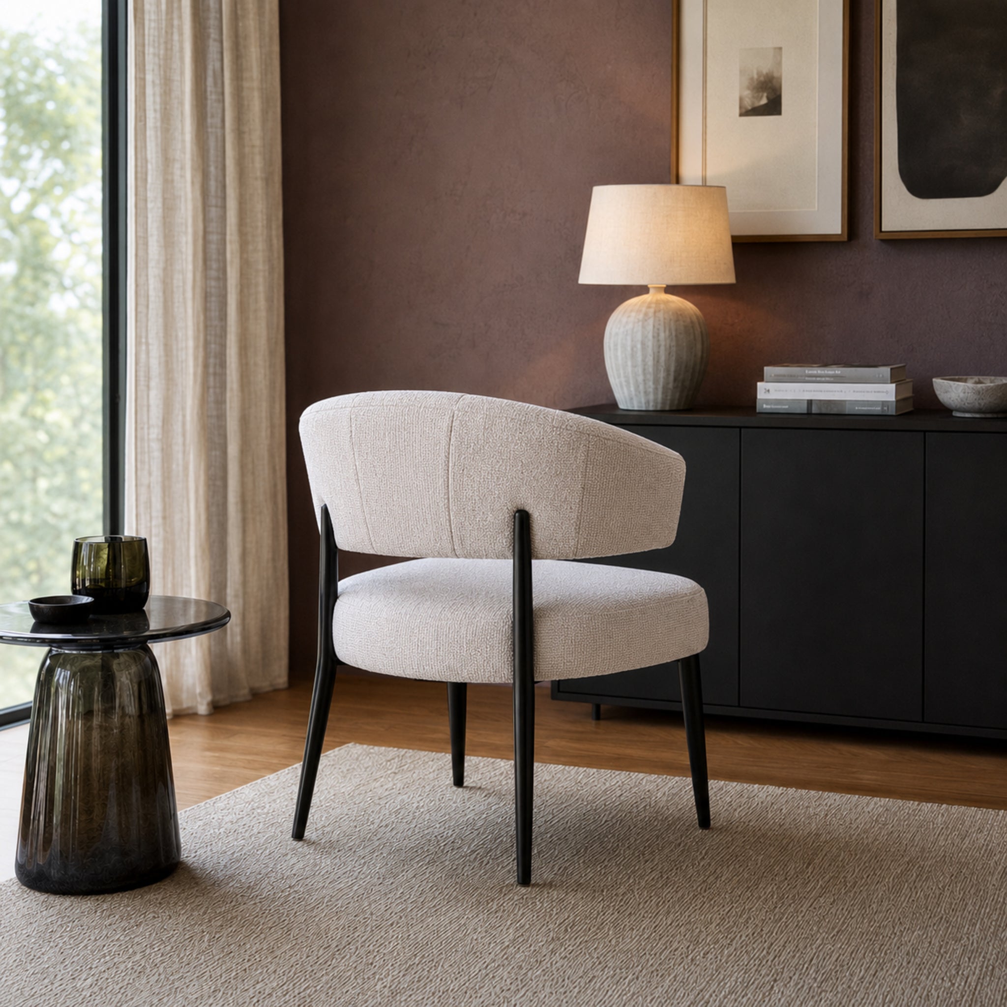 Sillón Bondie Chenille Beige Base Negra