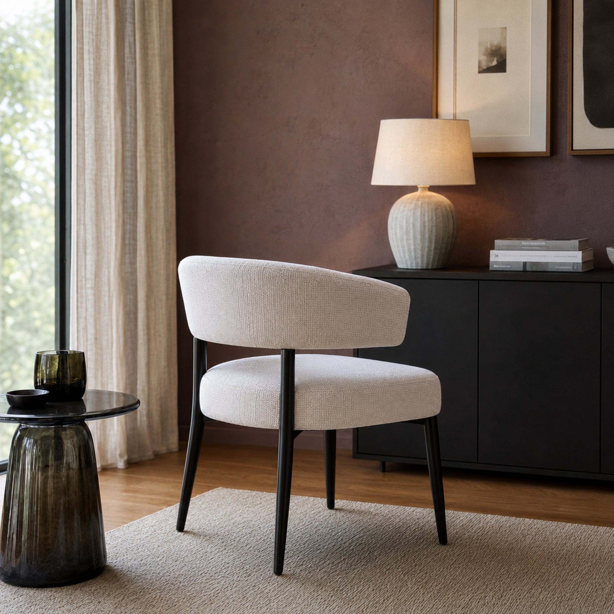 Sillón Bondie Chenille Beige Base Negra