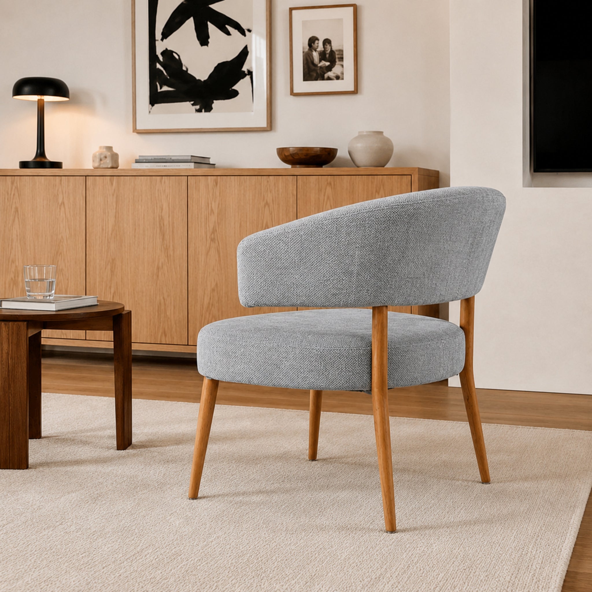 Sillón Bondie Chenille Gris Base Natural
