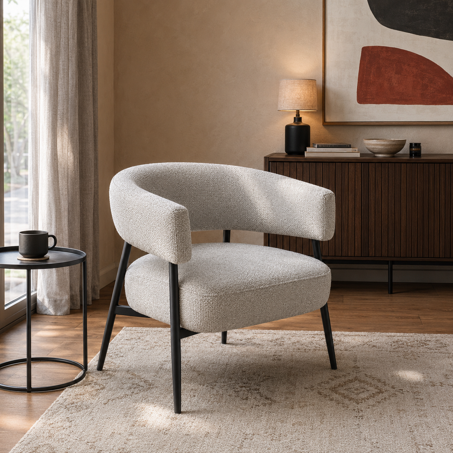 Sillón Dott Chenille Gris Base Negra