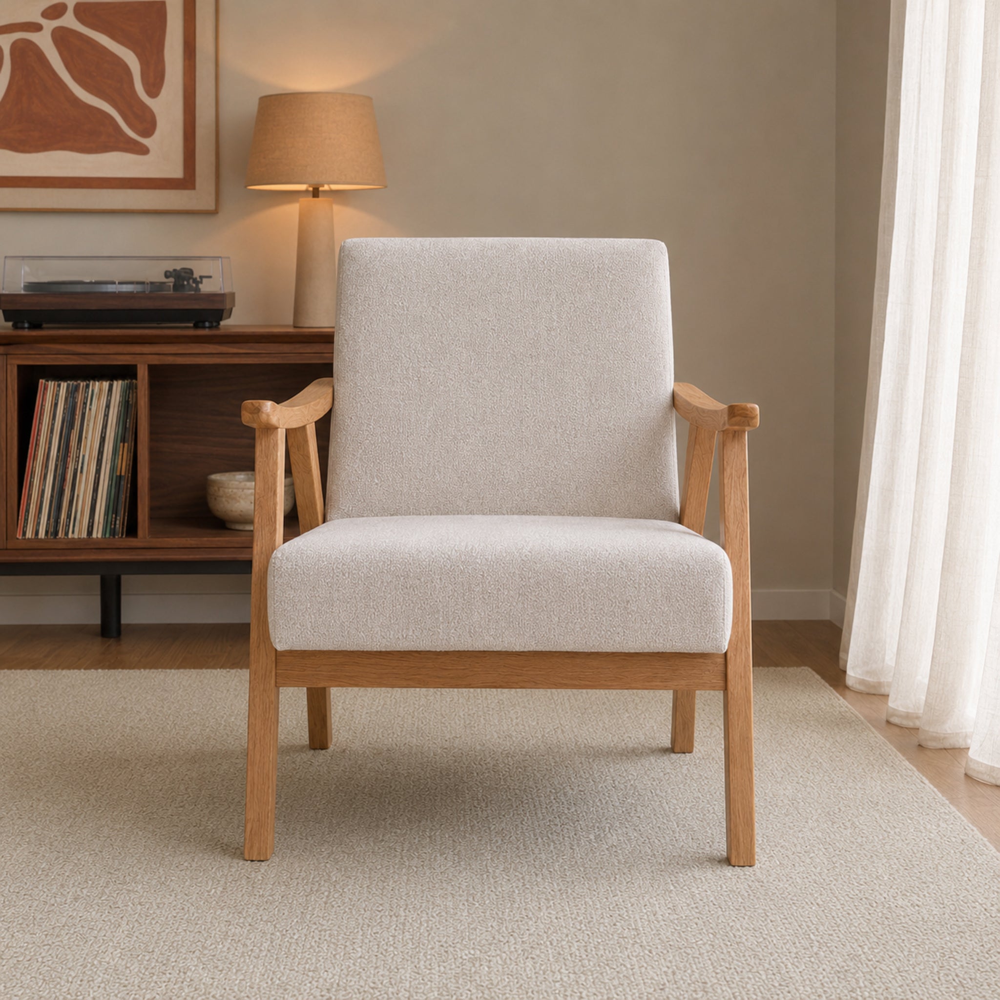 Sillón Laurel Chenille Beige Base Natural