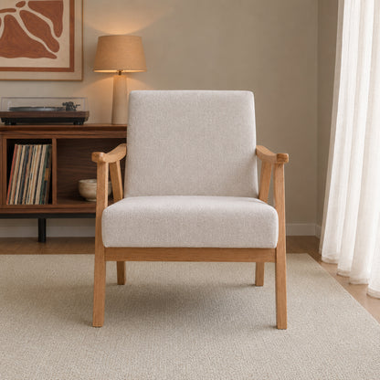 Sillón Laurel Chenille Beige Base Natural
