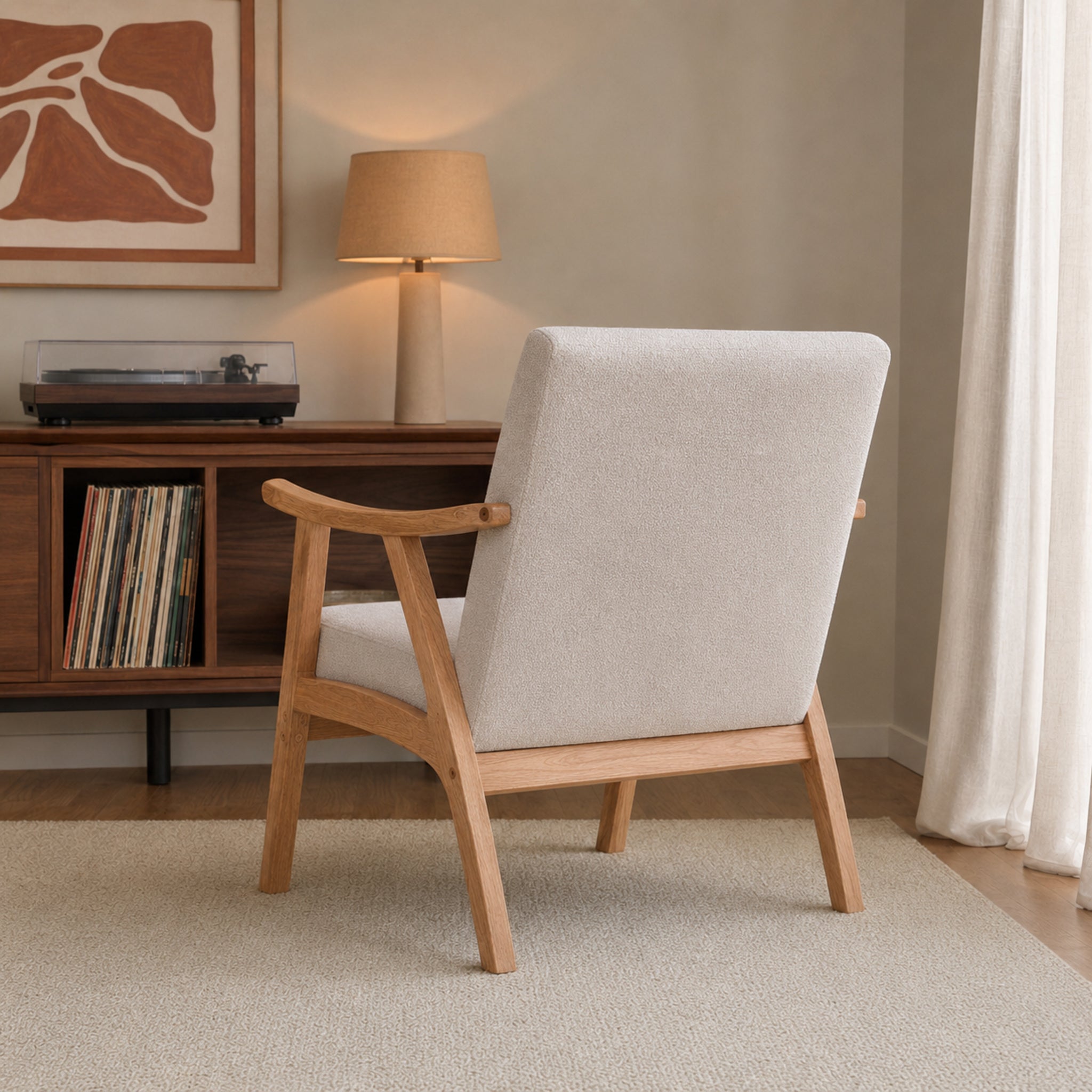 Sillón Laurel Chenille Beige Base Natural