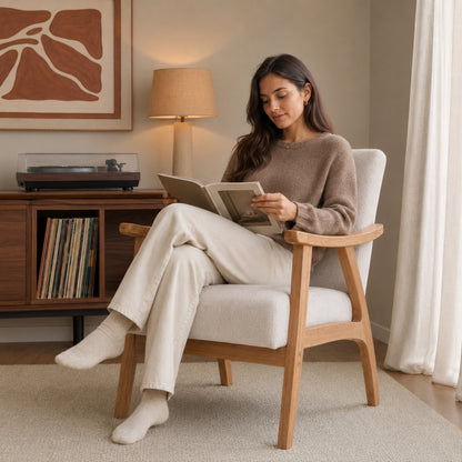 Sillón Laurel Chenille Beige Base Natural