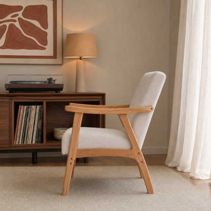 Sillón Laurel Chenille Beige Base Natural