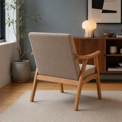 Sillón Laurel Chenille Taupe Base Natural