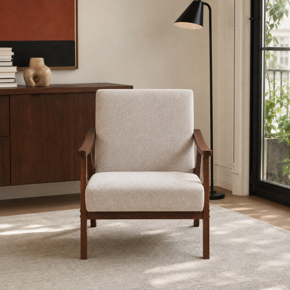 Base y estructura de Sillón Laurel Chenille Taupe Base Walnut en madera de roble, tapizado, imagen 2 – Zagliari