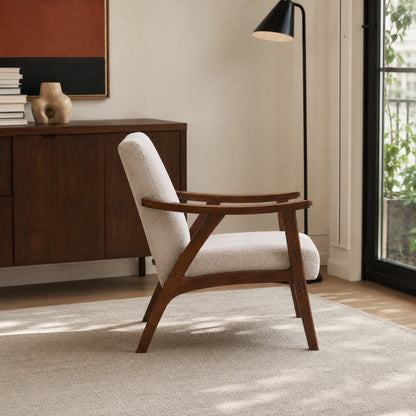Sillón Laurel Chenille Taupe Base Walnut