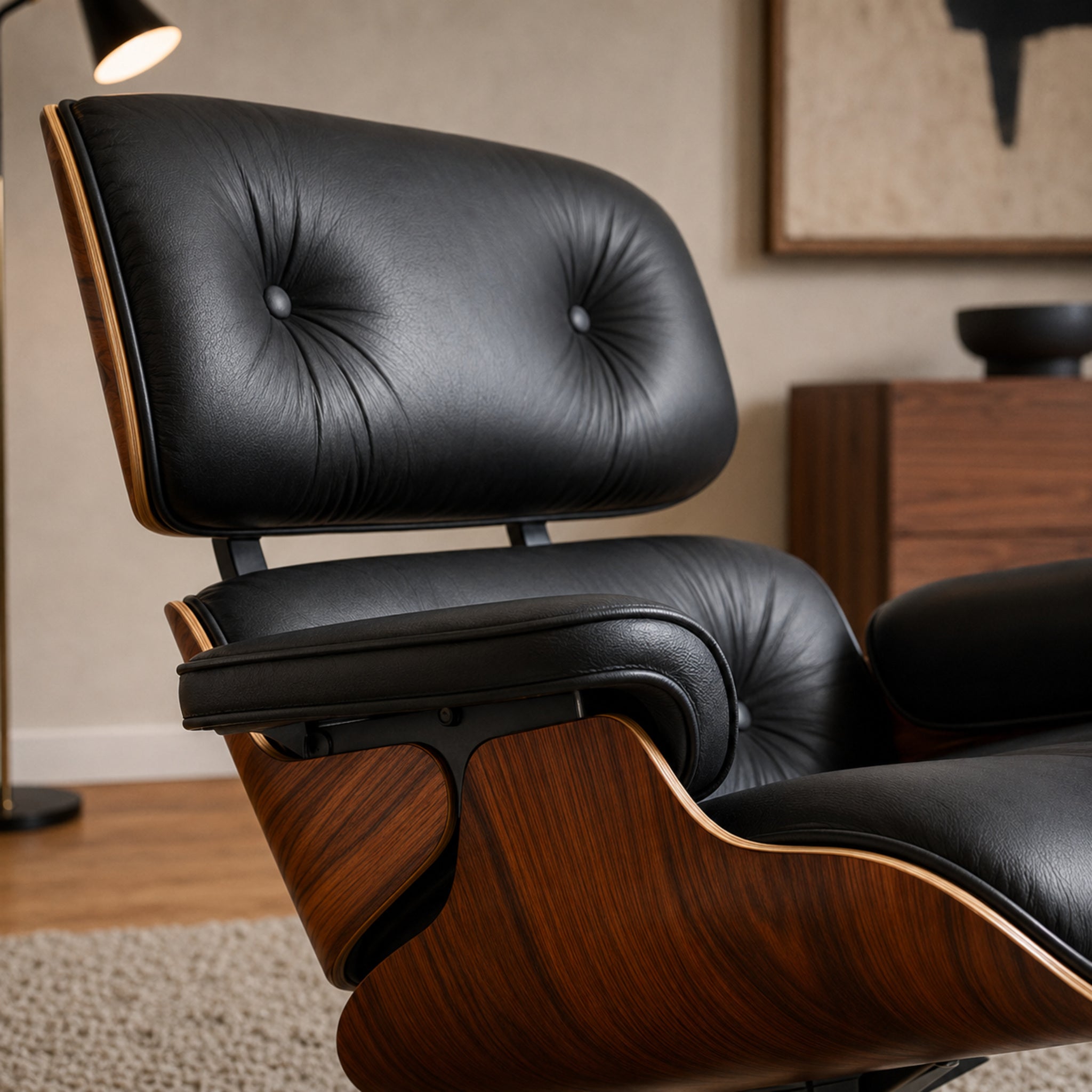 Sillón Lyra RoseWood &amp; Black con Ottomano