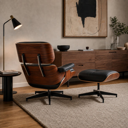 Sillón Lyra RoseWood &amp; Black con Ottomano