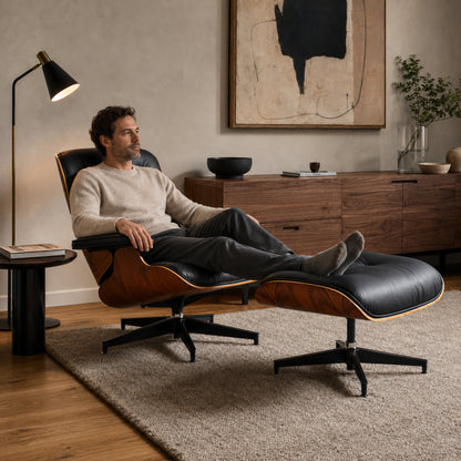 Sillón Lyra RoseWood &amp; Black con Ottomano