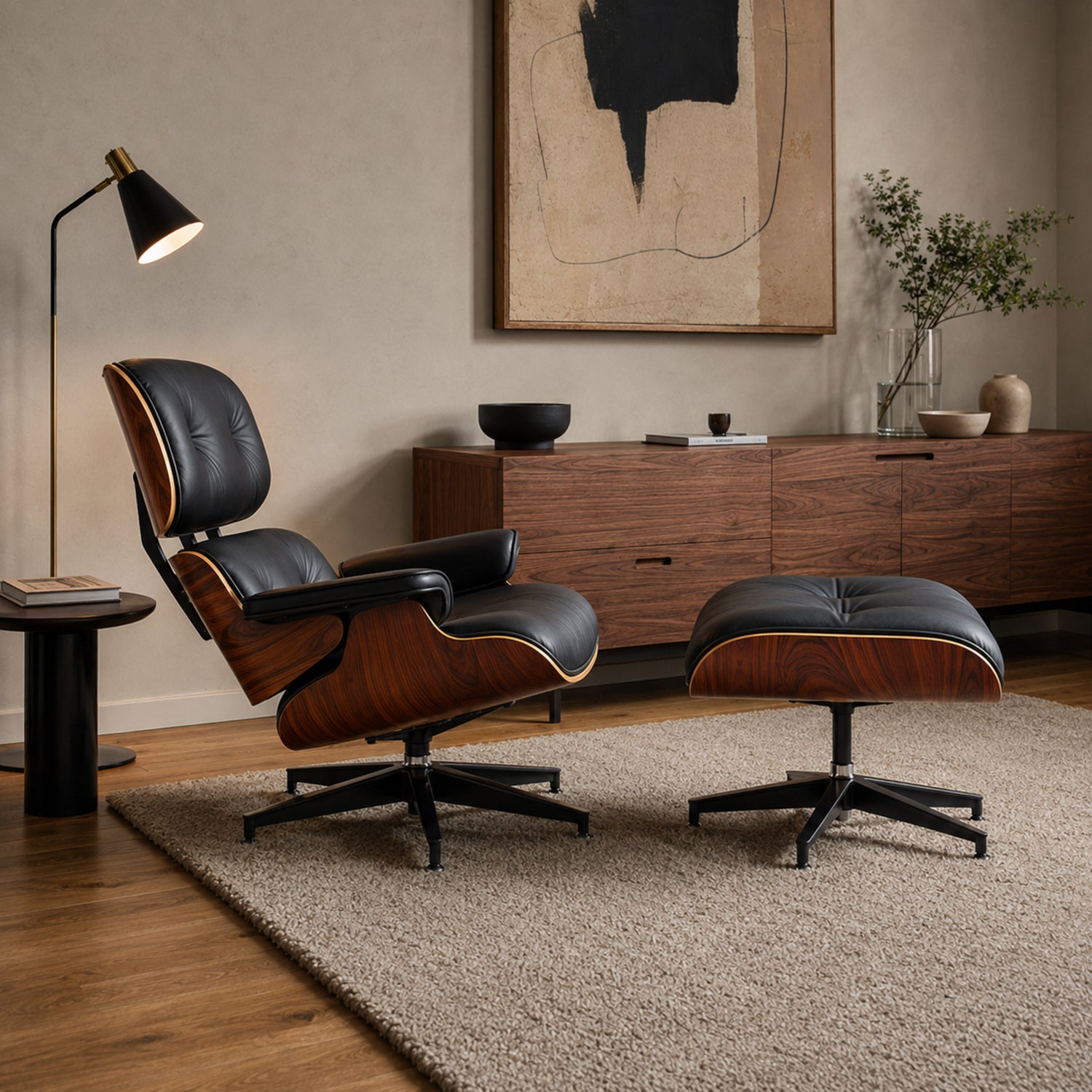 Sillón Lyra RoseWood &amp; Black con Ottomano