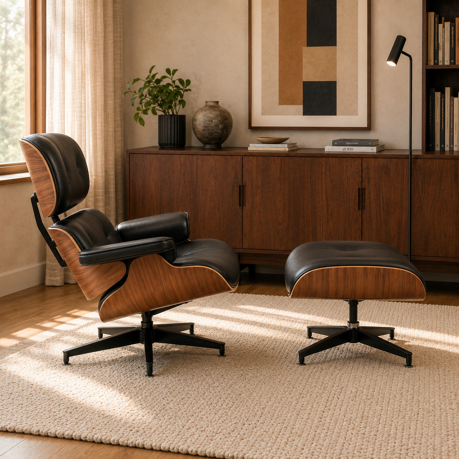 Sillón Lyra Walnut &amp; Black +  Ottomano