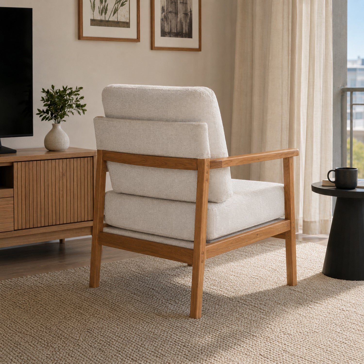 Sillón Niko Chenille Beige Base Natural