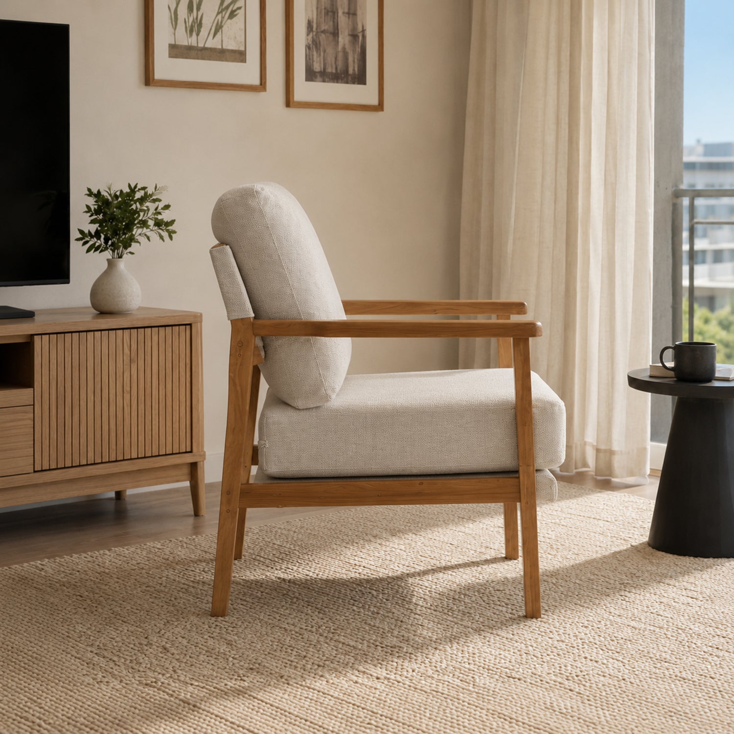 Sillón Niko Chenille Beige Base Natural