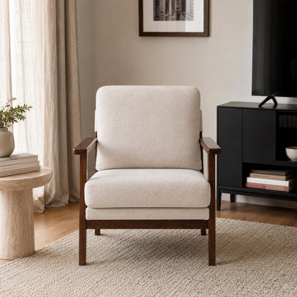Sillón Niko Chenille Beige Base Walnut