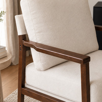 Sillón Niko Chenille Beige Base Walnut