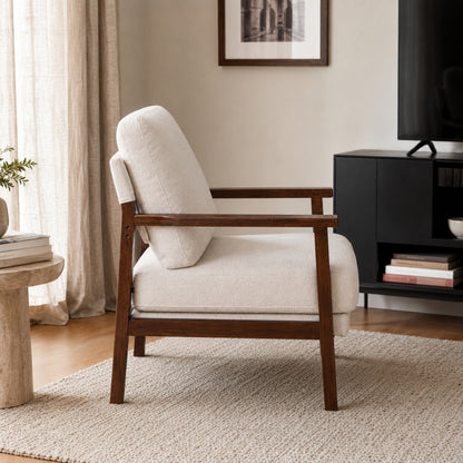 Sillón Niko Chenille Beige Base Walnut