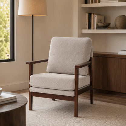 Sillón Niko Chenille Taupe Base Walnut