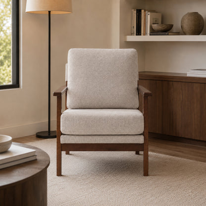 Sillón Niko Chenille Taupe Base Walnut