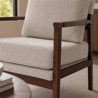 Sillón Niko Chenille Taupe Base Walnut