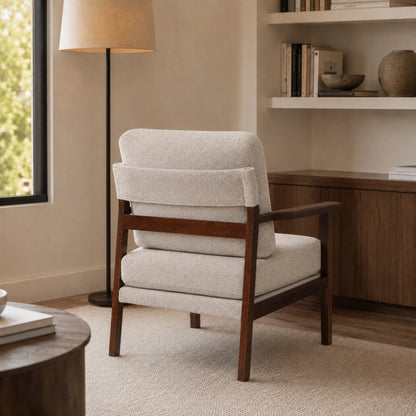 Sillón Niko Chenille Taupe Base Walnut
