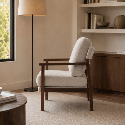 Sillón Niko Chenille Taupe Base Walnut