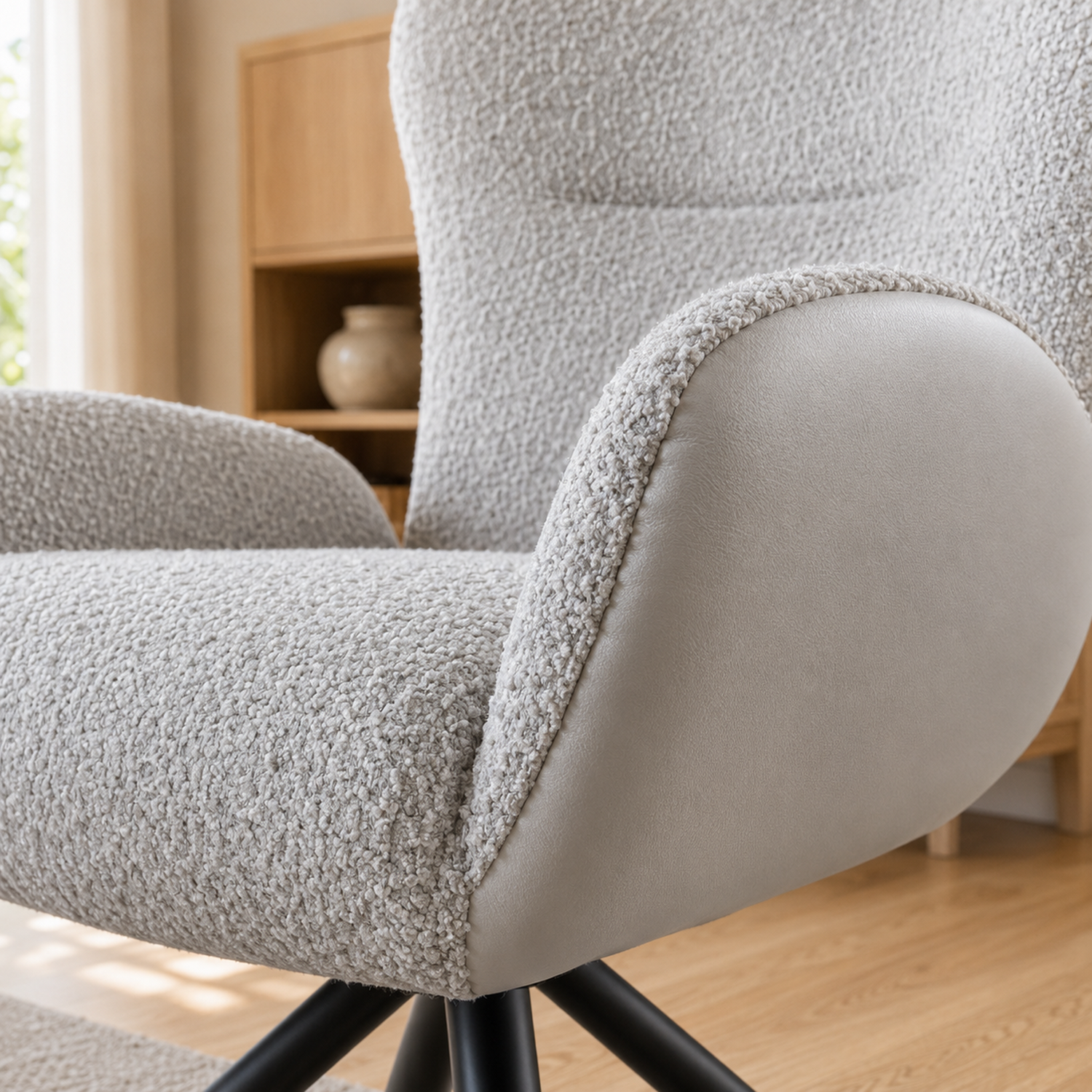 Sillón Niva Gris Claro Ecocuero y Boucle