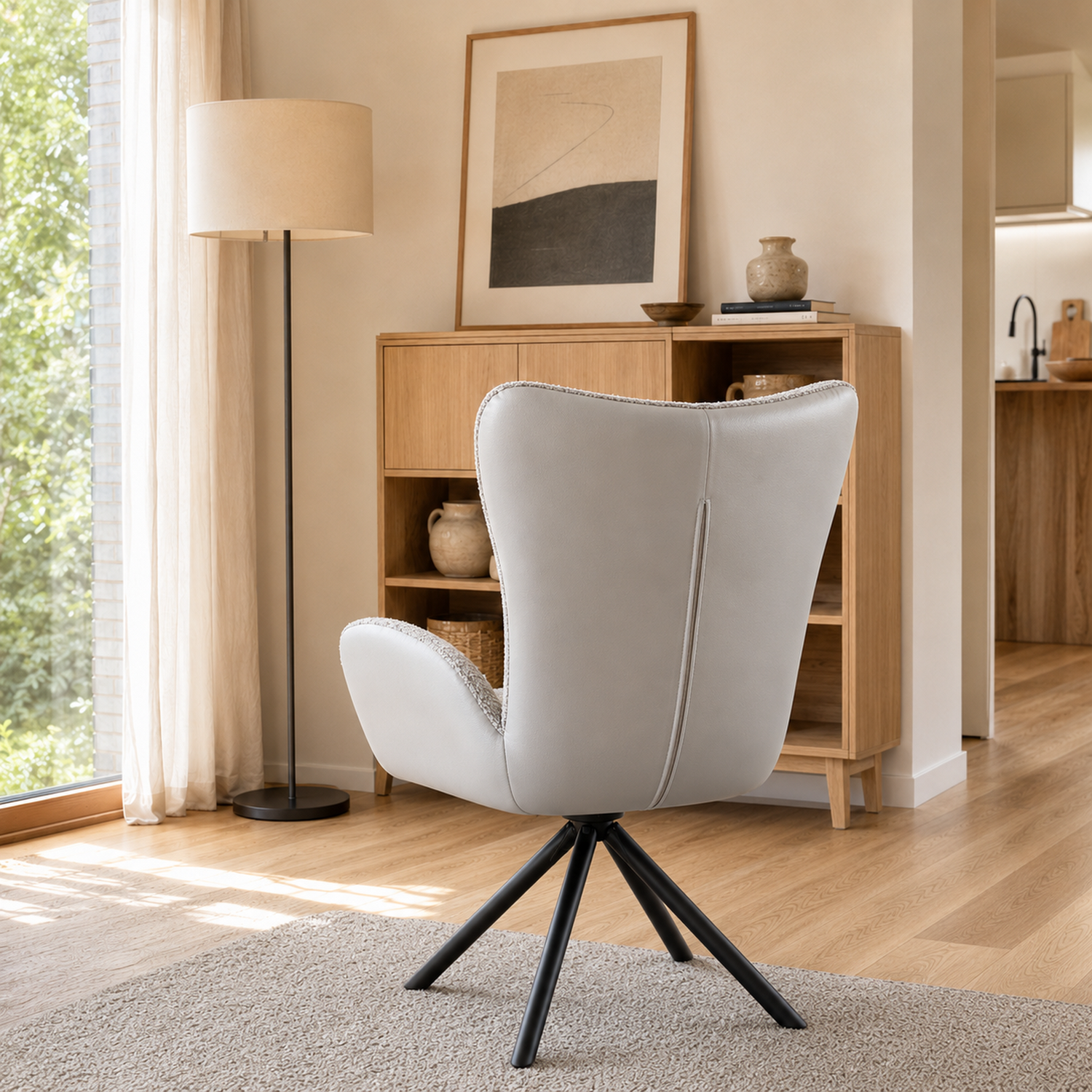 Sillón Niva Gris Claro Ecocuero y Boucle