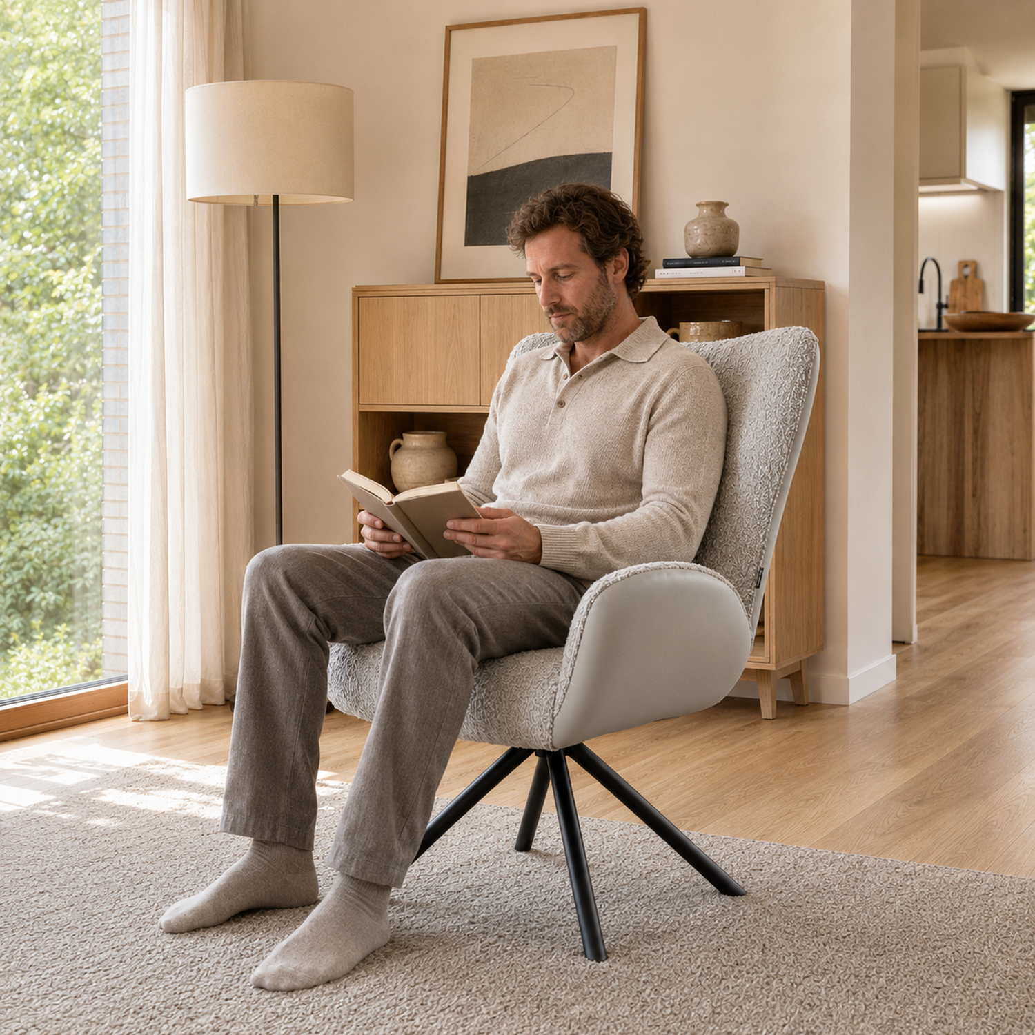 Sillón Niva Gris Claro Ecocuero y Boucle