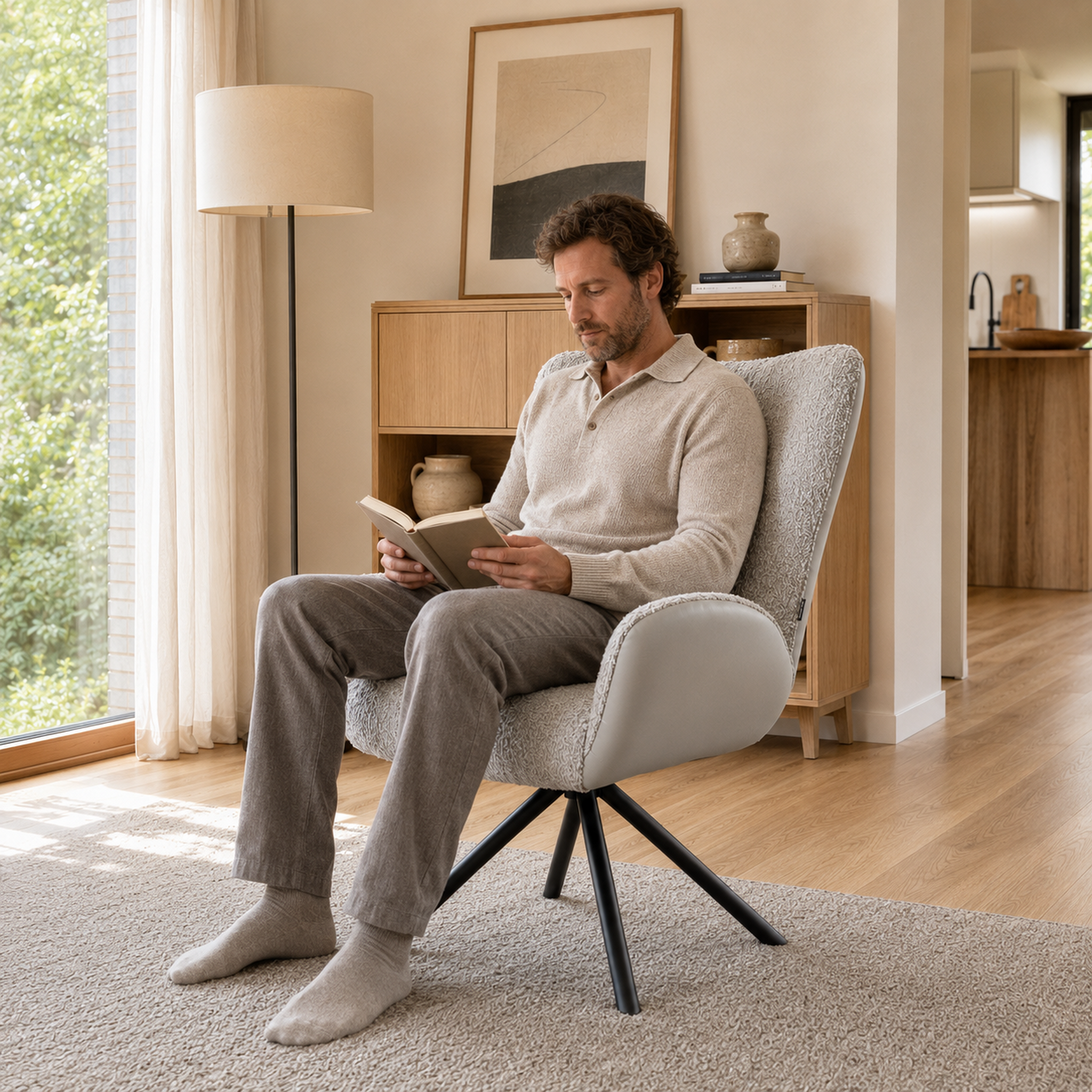 Sillón Niva Gris Claro Ecocuero y Boucle